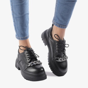 SNEAKERS dama din Piele Ecologica Lacuita cu Accesoriu Argintiu LF0718