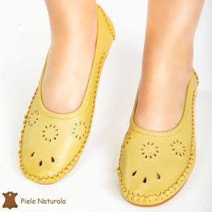 Balerini dama din Piele Naturala cu talpa flexibila LF0178 GALBEN