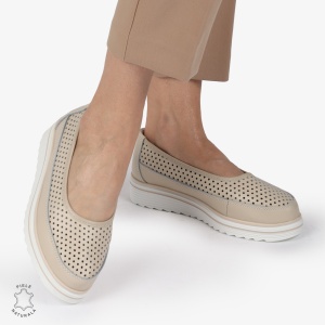 Balerini dama din Piele Naturala cu talpa groasa LF0172 BEJ