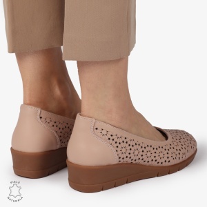 Balerini dama din Piele Naturala cu talpa groasa si Perforati LF01381 ROZ - Img 4