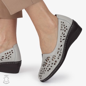 BALERINI dama din Piele naturala PERFORATA SLIP-ON CU TOC MIC LF1362 GRI - Img 4