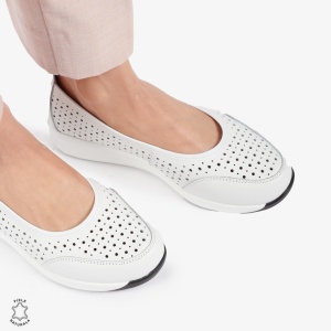 Balerini dama din Piele Naturala Slip-On LF0721 ALB - Img 3