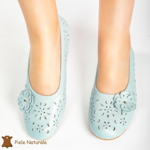 Balerini DAMA perforați CU FLOARE DECORATIVA LATERALA din piele naturala LF0181 CULOARE: ALBASTRU