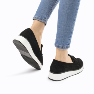 Mocasini DAMA din PIELE ECOLOGICA INTOARSA cu detaliu auriu LF0959 CULOARE: Negru - Img 3
