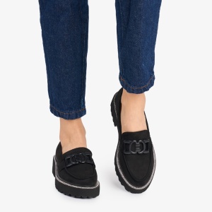 Mocasini DAMA din PIELE ECOLOGICA INTOARSA cu strasuri LF0953 CULOARE: NEGRU - Img 2