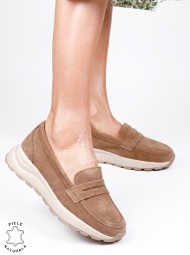 Mocasini damă din piele naturală cu design modern LF1815 khaki