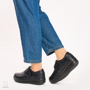 Mocasini dama din piele naturala cu talpa groasa LF0004 NEGRU - Img 3