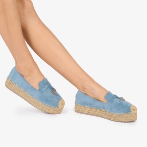 MOCASINI dama Piele ECOLOGICA INTOARSA CU DETALIU AURIU LF1026 CU ELASTIC Culoare: ALBASTRU - Img 2