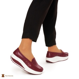 Mocasini Dama Piele Naturala perforati cu talpa groasa LF0079 BORDO - Img 3