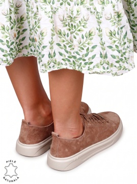 Pantofi casual dama din piele naturală cu accesoriu decorativ LF1821 Khaki - Img 3