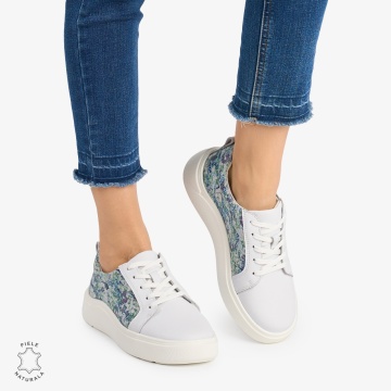 Pantofi Casual DAMA din PIELE Naturala cu imprimeu floral albastru LF0949 CULOARE: Albastru