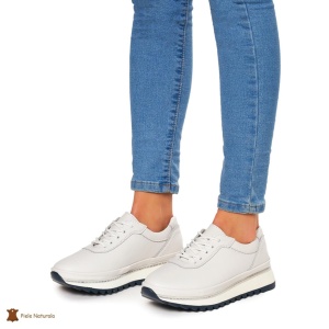 Pantofi Casual dama din Piele naturala cu talpa groasa LF0048 ALB