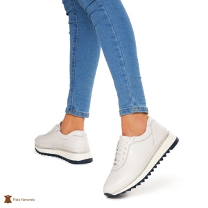 Pantofi Casual dama din Piele naturala cu talpa groasa LF0048 ALB - Img 2