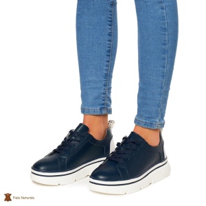 Pantofi Casual dama din Piele naturala cu talpa groasa LF0054 BLEUMARIN - Img 2