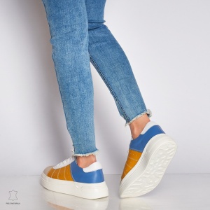 Pantofi Casual dama din Piele naturala cu talpa groasa Multicolor LF0040 MUSTAR - Img 4