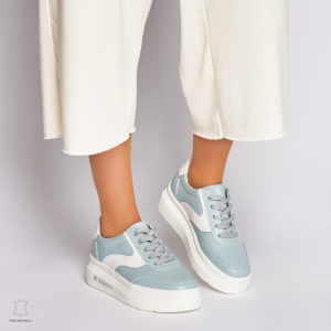Pantofi Casual dama din Piele naturala cu talpa plata Multicolor LF0041 Albastru