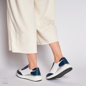Pantofi Casual dama din Piele naturala LF1233 CU INCHIDERE ELASTIC BLEUMARIN CU ALB - Img 4