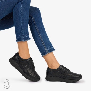 Pantofi casual dama din Piele Naturala Perforati cu model LF0714 NEGRU - Img 4