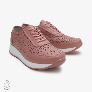 Pantofi casual dama din Piele Naturala Perforati cu model LF0714 ROZ