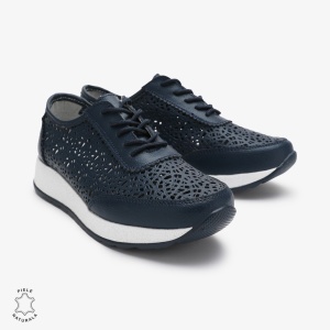 Pantofi casual dama din Piele Naturala Perforati cu model LF0714 BLEUMARIN