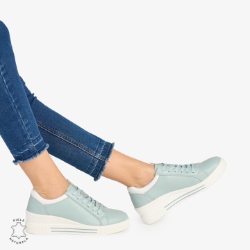 Pantofi casual dama piele naturala cu talpa inalta LF0871 ALBASTRU