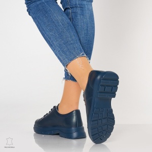 Pantofi casual de dama din piele naturala cu talpa aderenta LF0010 Navy - Img 3