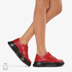 Pantofi Casual de dama din Piele naturala cu talpa groasa LF0521 ROSU