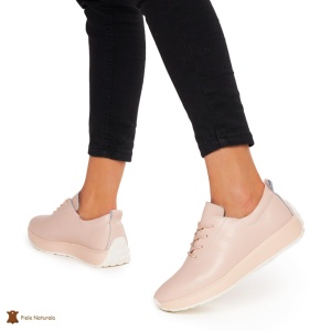 Pantofi casual de dama din piele naturala cu talpa plata LF0024 ROZ