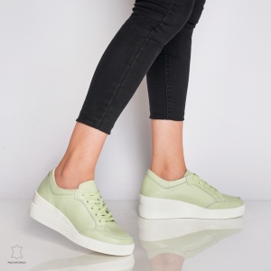Pantofi casual de dama din piele naturala cu talpa plata LF0034 Verde