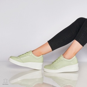 Pantofi casual de dama din piele naturala cu talpa plata LF0034 Verde - Img 3