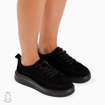 Pantofi Casual de dama din Piele Naturala INTOARSA CU TALPA INALTA LF1210 NEGRU
