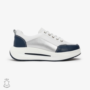Pantofi Casual de dama din Piele Naturala Multicolor LF0571 BLEUMARIN CU ALB - Img 2