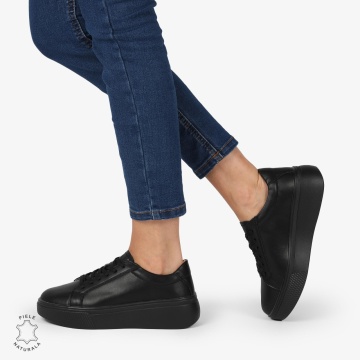 Pantofi CASUAL PIELE NATURALA cu detaliu lateral LF1273 Negru