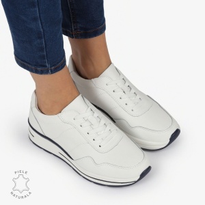 PANTOFI CASUAL Piele Naturala CU INCHIDERE SIRET SI MODEL PE TALPA LF1303 ALB - Img 5