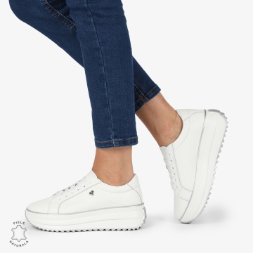 Pantofi CASUAL PIELE NATURALA cu talpa inalta LF1275 Alb - Img 2