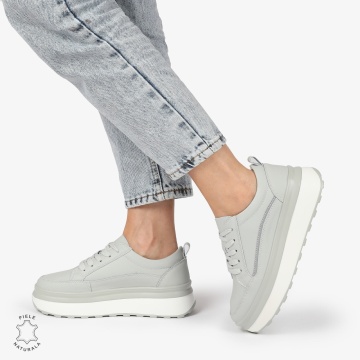 Pantofi CASUAL PIELE NATURALA dunga decorativa cu talpa inalta LF1261 Gri - Img 2