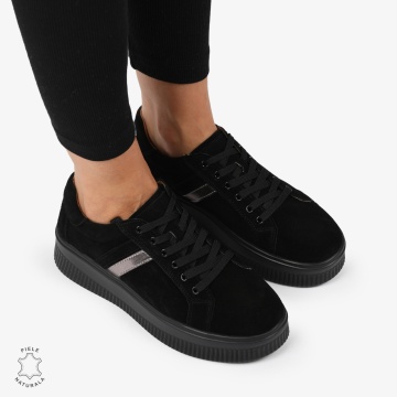 Pantofi CASUAL PIELE NATURALA Intoarsa cu linii decorative LF1270 Negru