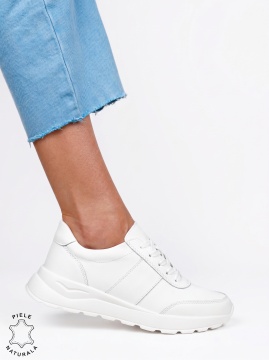 Pantofi casual sport damă din piele naturală LF1812 Alb - Img 3