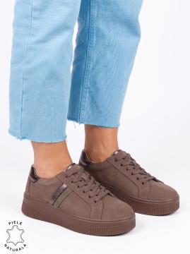 Pantofi casual sport din piele naturală întoarsă LF1811 Maro - Img 3