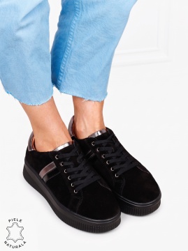 Pantofi casual sport din piele naturală întoarsă LF1811 NEGRU SUEDE