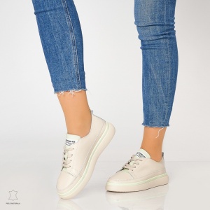 Pantofi casual trendy de dama din piele naturala Multicolor LF0007 Bej - Img 2