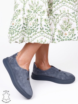 Pantofi damă slip-on din piele naturală întoarsă, model casual modern LF1817 Albastru - Img 2
