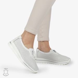 Pantofi Perforati Dama Piele naturală LF0104 ALB