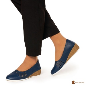 Pantofi Perforati Dama Piele Naturala Slip-on LF0077 BLEUMARIN - Img 3