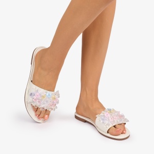 PAPUCI dama din Piele ECOLOGICA cu pietre cristaline colorate LF1081 CULOARE: Alb