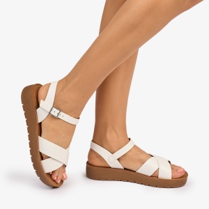 SANDALE dama din Piele ECOLOGICA CU BRETELE MODEL SIMPLU LF1094 CULOARE: ALB - Img 3