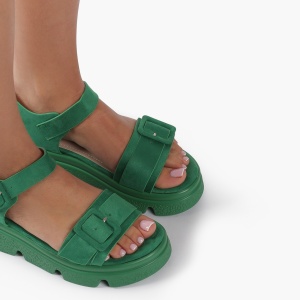 Sandale dama din Piele Ecologica Intoarsa cu talpa inalta LF0822 Verde - Img 3