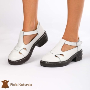 Sandale dama din Piele Naturala cu talpa demi-wedge LF0192 ALB