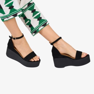 SANDALE dama Piele ECOLOGICA INTOARSA CU PLATFORMA LF1010 Culoare: Negru - Img 3