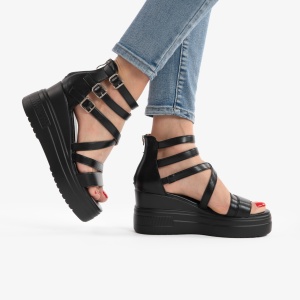 SANDALE DIN PIELE ECOLOGICA CU PLATFORMA LF0751 NEGRU - Img 3